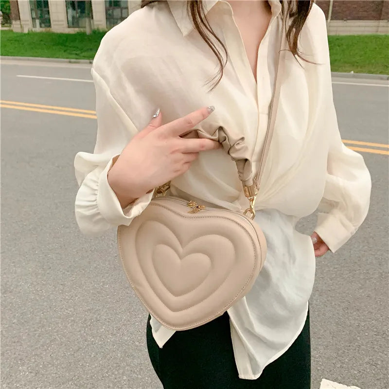 Love Heart Shape Shoulder Bag Small Handbags Crossbody Bags For Women Solid Pu L