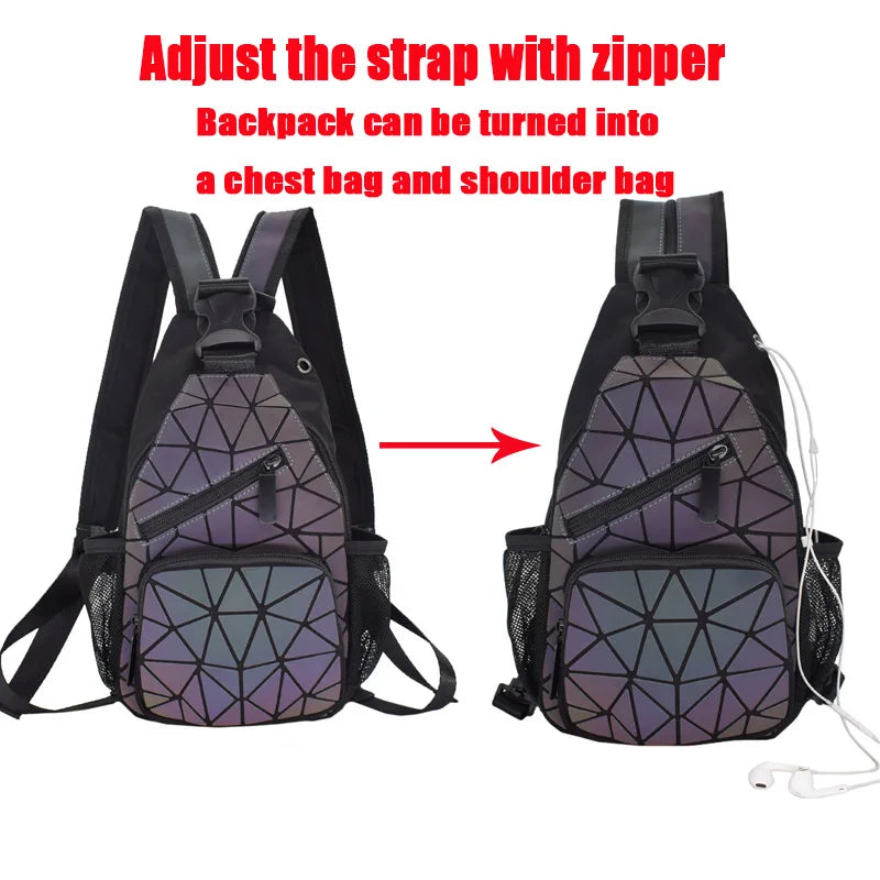 Luminous Back Pack Unisex Shoulder Bags Women School Bags Hologram Geometric Mes