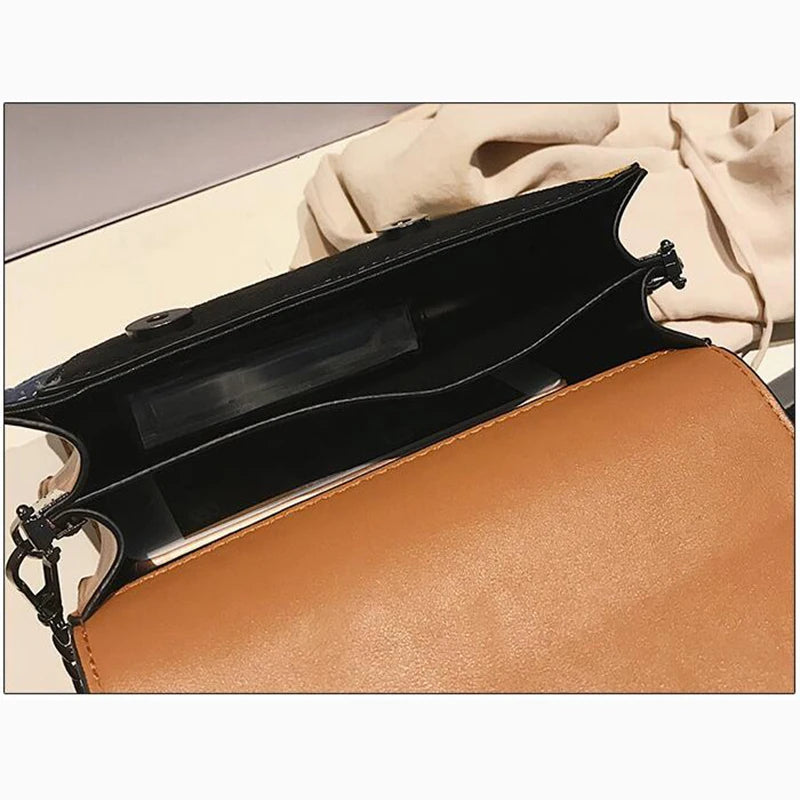 PU Leather Patchwork Messenger Bag Chain Strap Small Shoulder Bag