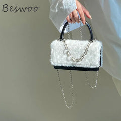 Plush PU Top Handle Bag for Women Chain Shoulder Crossbody Messenger Bag