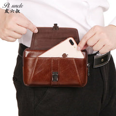 Men's Small Leather Fanny Pack Vertical Multi-functional Mini Vintage Cowhide