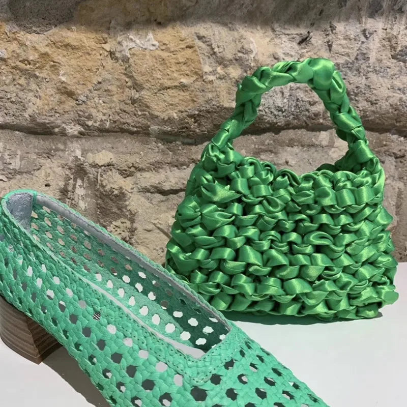 Silk Rope Knot Woven Bag Evening Clutch Beach Handbag