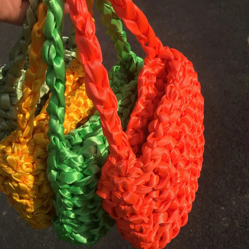 Silk Rope Knot Woven Bag Evening Clutch Beach Handbag