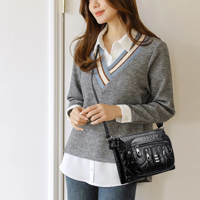 Women's Soft Leather Handbag with Shoulder Strap