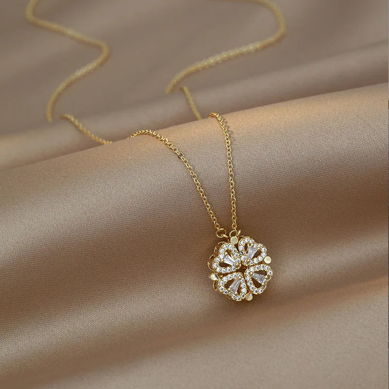 Magnetic Heart Necklace Four Leaf Clover Pendant Female Jewelry