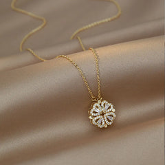 Magnetic Heart Necklace Four Leaf Clover Pendant Female Jewelry