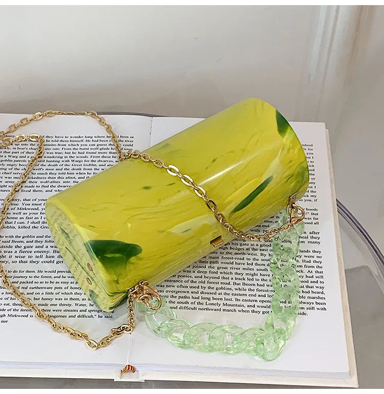 Marbling Acrylic Box Bag 2021 Summer Girl's Chain Small Shoulder Bag