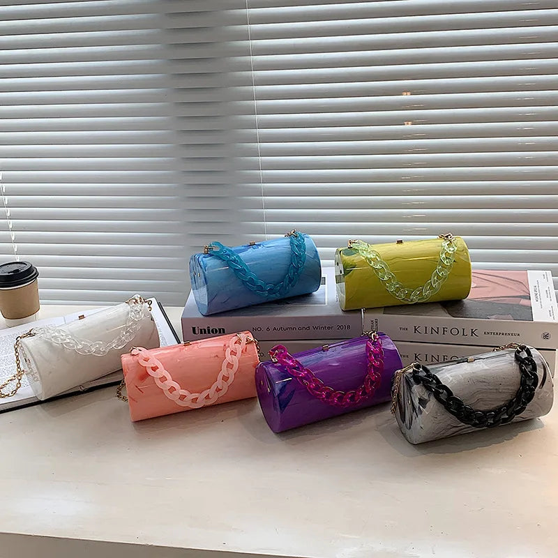 Marbling Acrylic Box Bag 2021 Summer Girl's Chain Small Shoulder Bag