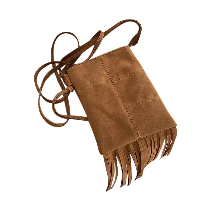 Matte Leather Women's Tassel Shoulder Bag Retro Purse Crossbody Bags