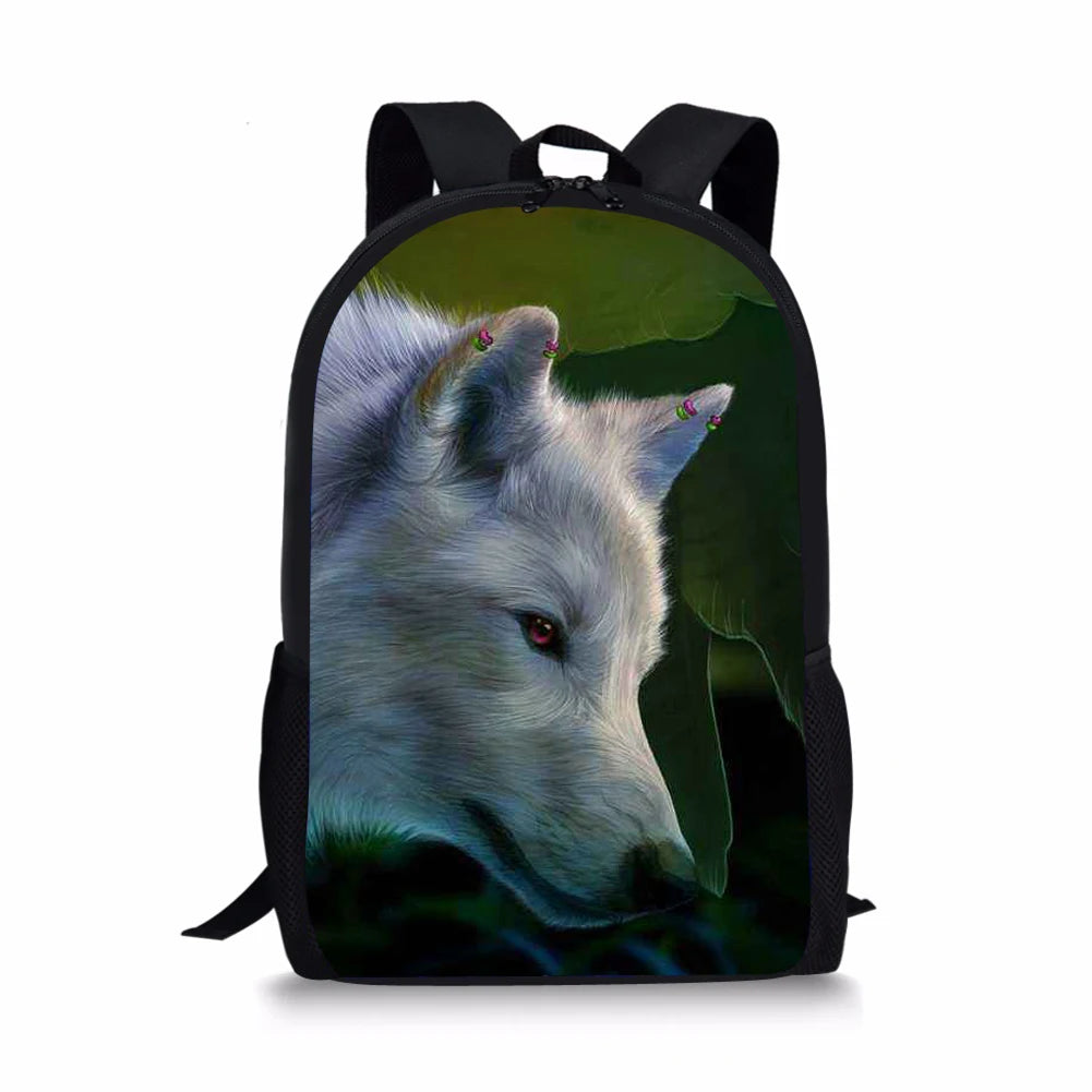 Wolf Print Student Book Bag for Boys