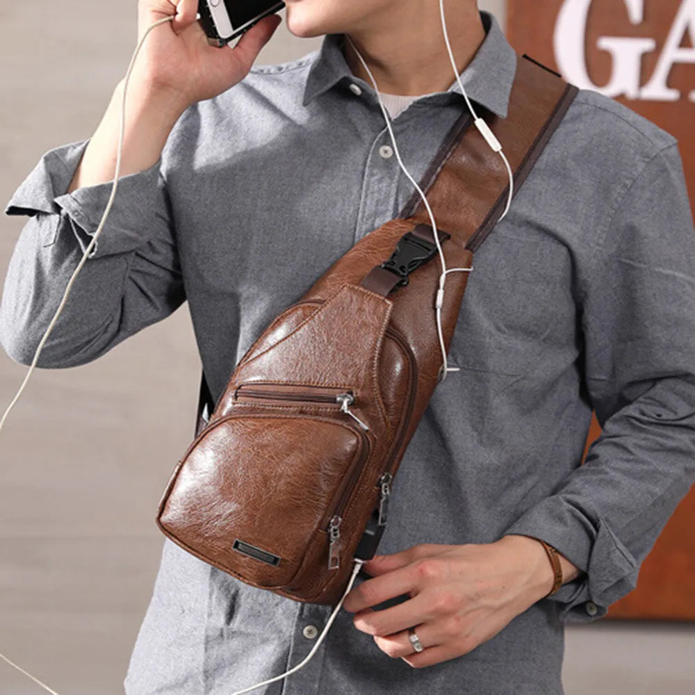 Men Casual Shoulder Bag Crossbody Travel USB Charge Pack Chest Bag