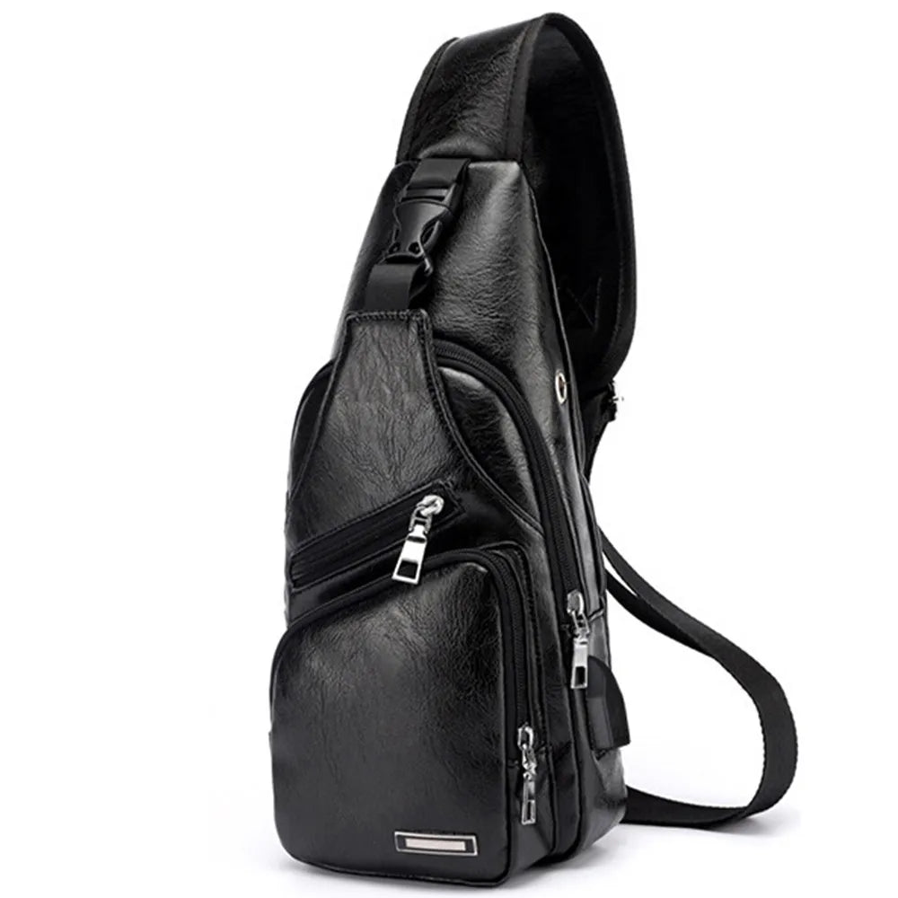 Men Casual Shoulder Bag Crossbody Travel USB Charge Pack Chest Bag