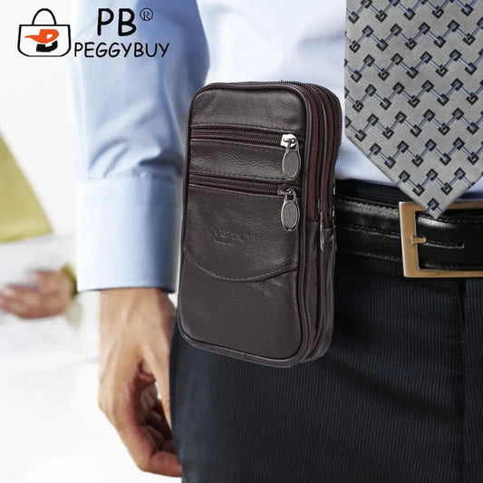 Men Leather Small Waist Bag Casual Crossbody Fanny Packs