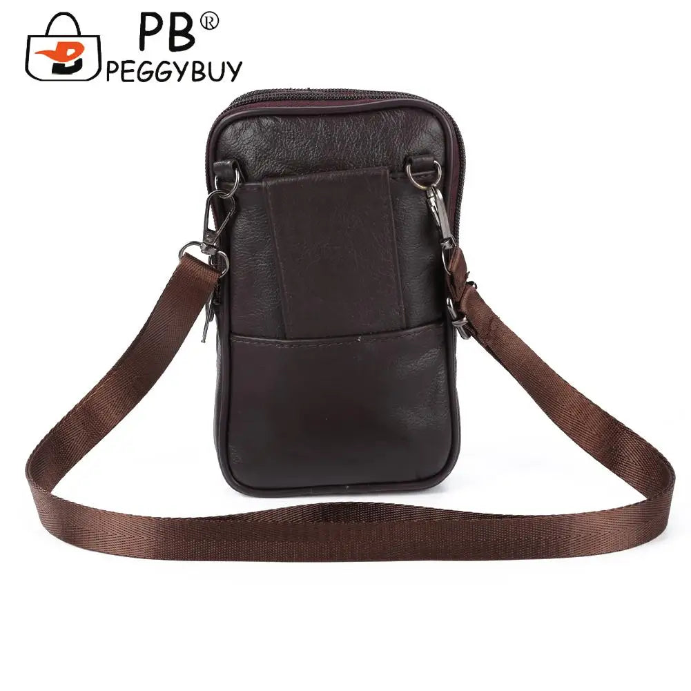 Men Leather Small Waist Bag Casual Crossbody Fanny Packs