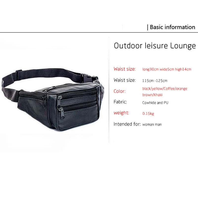 Men Leather Waist Packs Sports Outdoor Travel Chest Pack