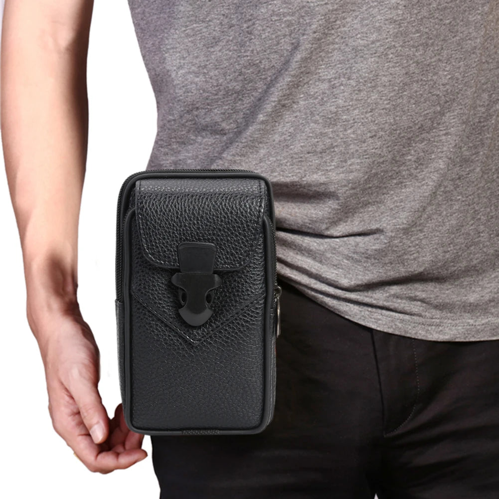 Men Multi-function PU Leather Fanny Waist Bag Casual Mobile Phone Purse
