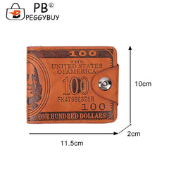 Men PU Leather Vintage Solid Bifold Mini Wallet Portable Zipper Money Bag