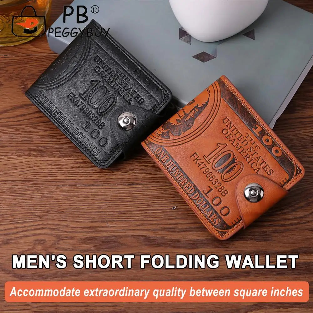 Men PU Leather Vintage Solid Bifold Mini Wallet Portable Zipper Money Bag