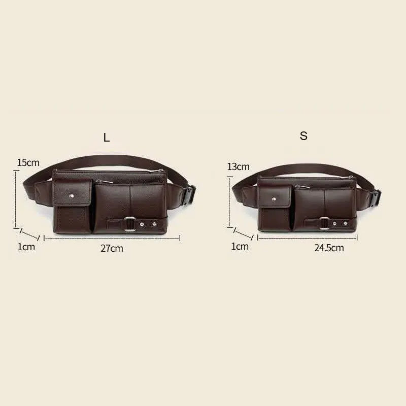 Men PU Leather Waist Bag Multi-pocket Shoulder Bag