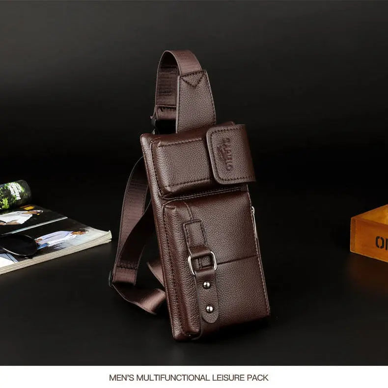 Men PU Leather Waist Bag Multi-pocket Shoulder Bag