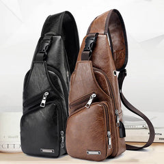 Men's Leather Sling Pack Chest Shoulder Crossbody Bag Biker Satchel