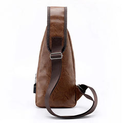 Men's Leather Sling Pack Chest Shoulder Crossbody Bag Biker Satchel