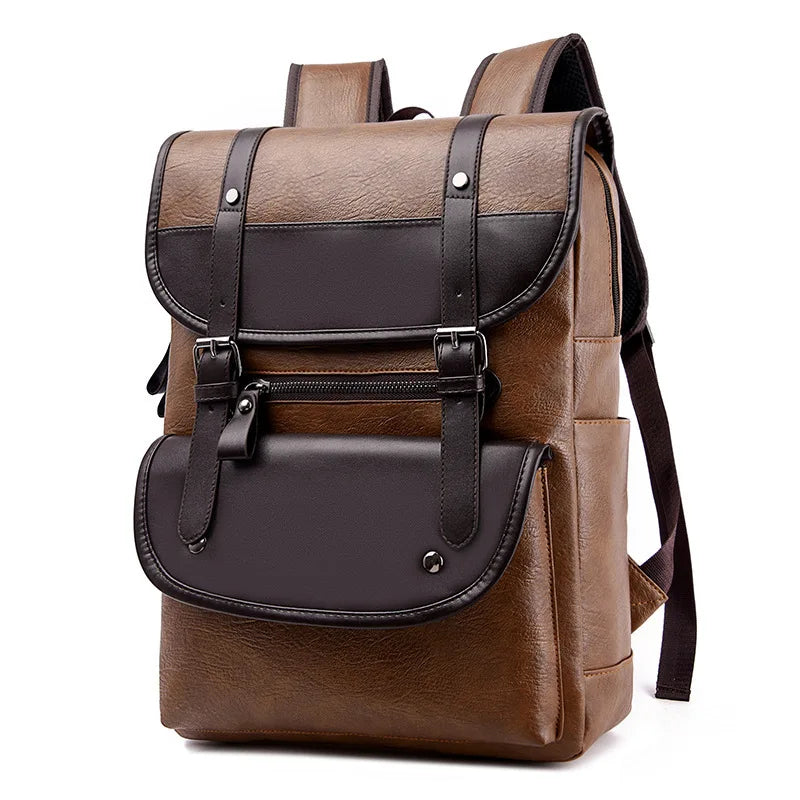 Men's Large-capacity PU Backpack School Laptop Travel Bag