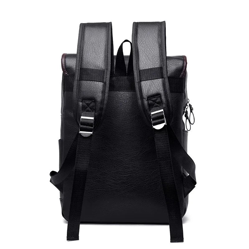 Men's Large-capacity PU Backpack School Laptop Travel Bag