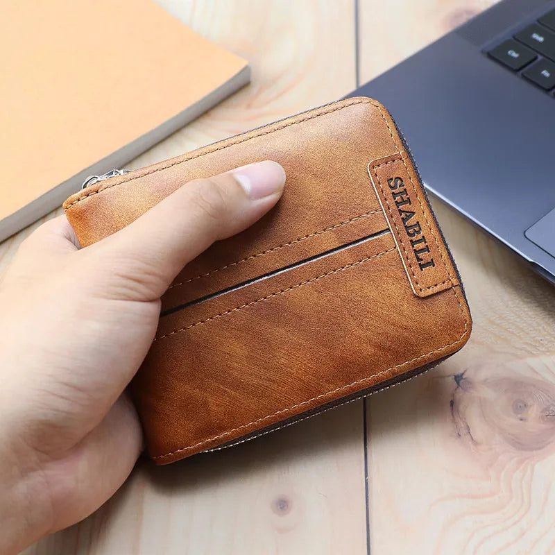 Men's Short Wallet Classic Zipper Business Wallet