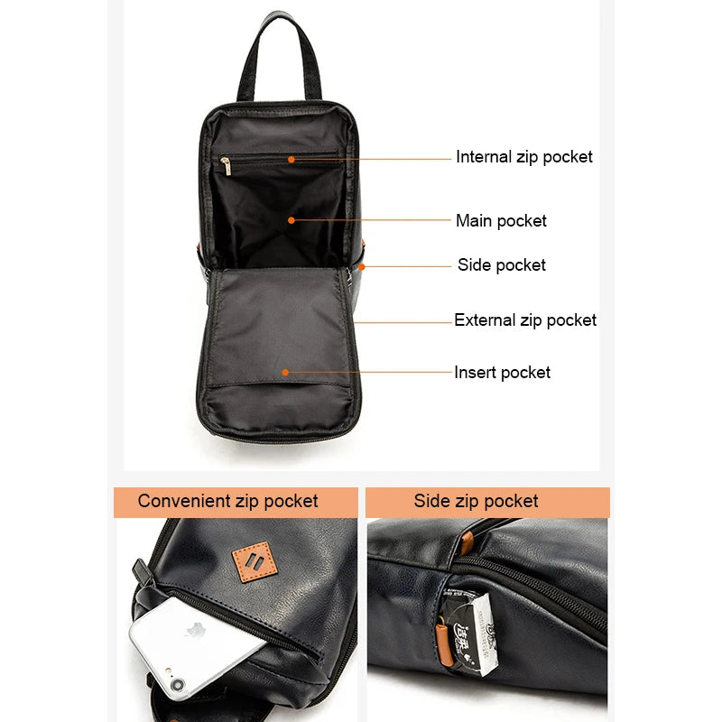 Men's UP Leather Sling Bag Crossbody Single Shoulder Chest Pack