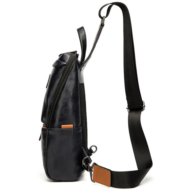 Men's UP Leather Sling Bag Crossbody Single Shoulder Chest Pack