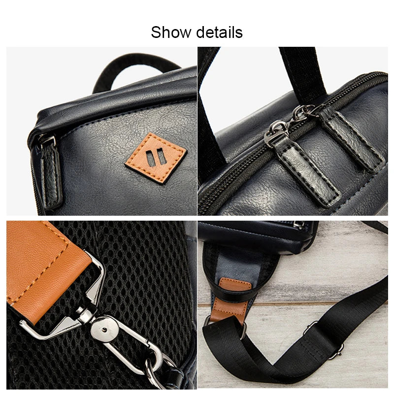 Men's UP Leather Sling Bag Crossbody Single Shoulder Chest Pack