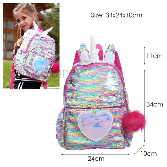 Mermaid Sequins Unicorn Backpack Women PU Leather Large Capacity Girls Bag
