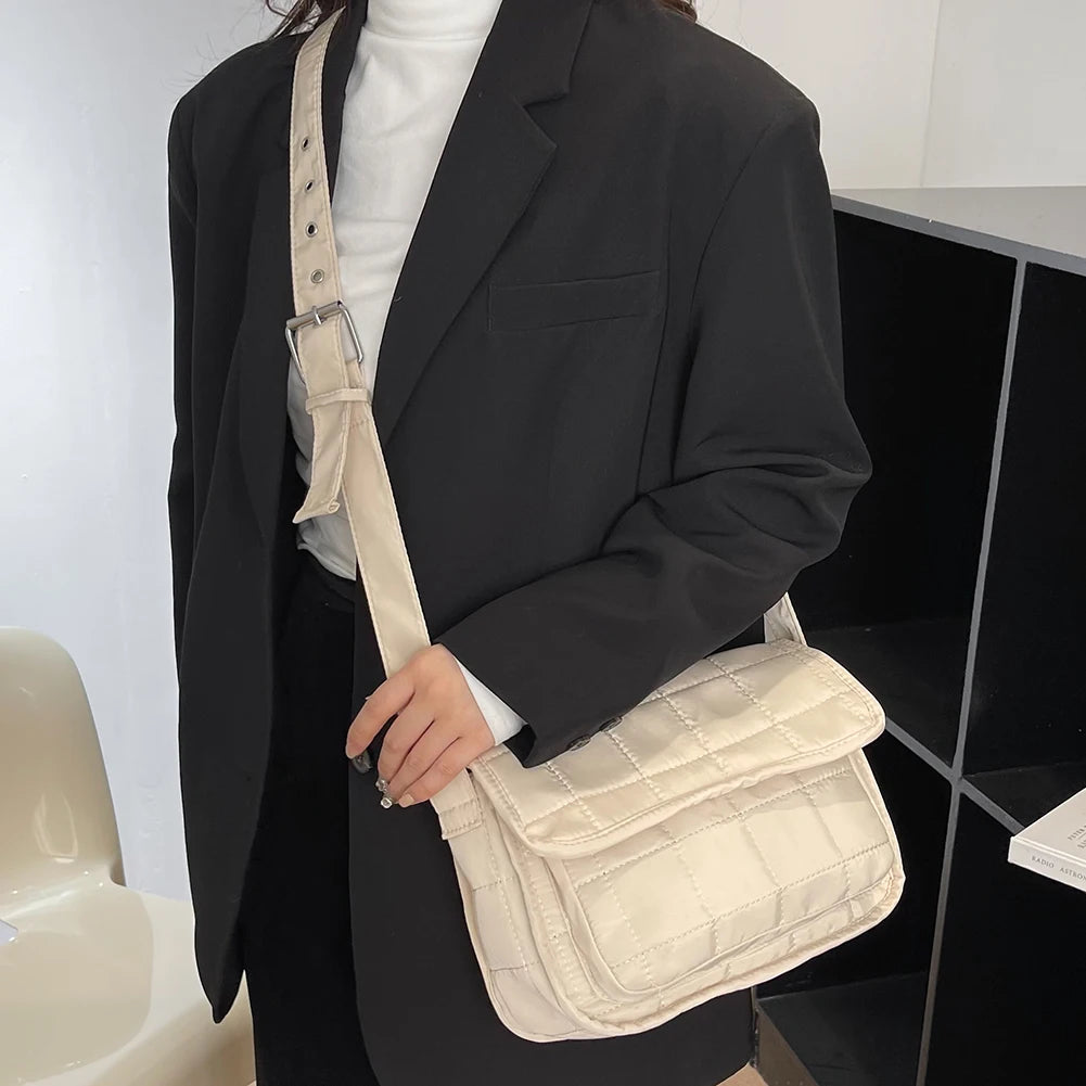 Embroidered Rhombus Flap Crossbody Bag