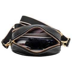 Cowhide Leather Messenger Handbag Wide Strap Rhombus Pattern Solid Satchel