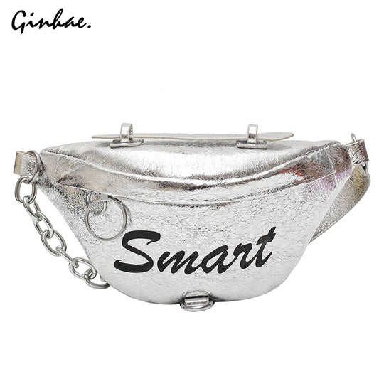 Metal Waist Packs Laser Leather Handbag 3 in 1 Chain Shoulder Bags