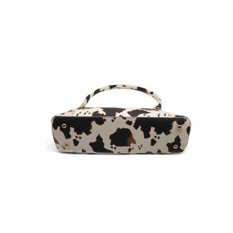 Cow Print Shoulder Bag Small PU Leather Casual Lady Handbag