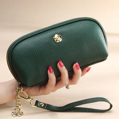 Cow Leather Clutches Ladies Shell Zipper Phone Bag