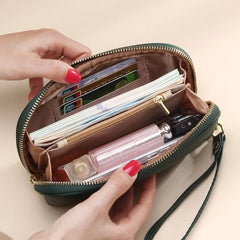 Cow Leather Clutches Ladies Shell Zipper Phone Bag