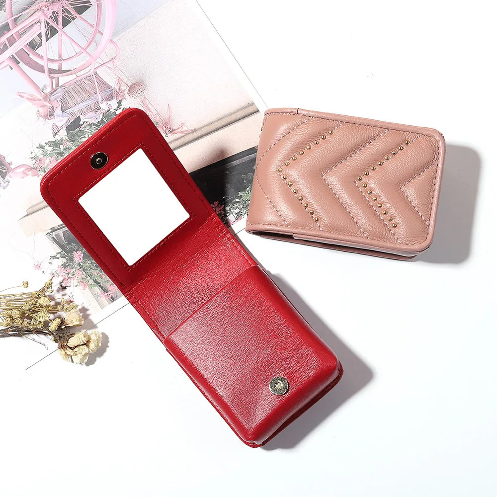 Mini Portable Leather Lipstick Bag Solid Female Clutch Bag