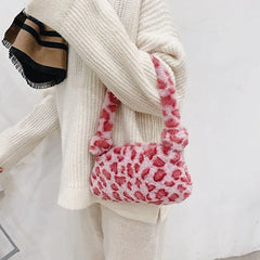 Winter Plush Handbag Animal Pattern Small Tote Bags For Women
