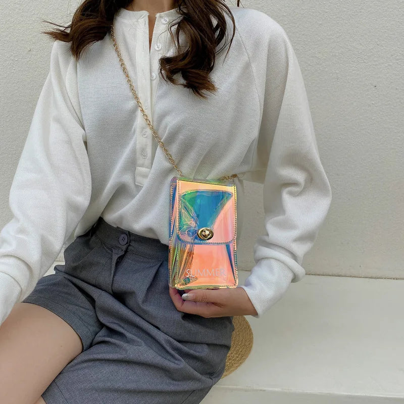 Mini Transparent Mobile Phone Bags for Women Small Laser Chain Shoulder Bags