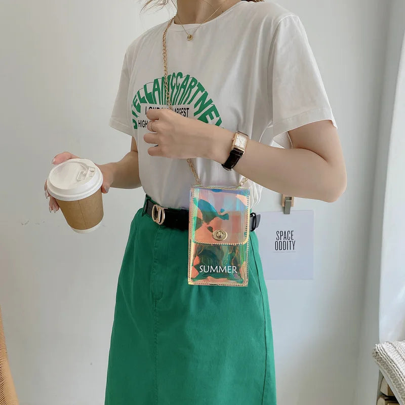 Mini Transparent Mobile Phone Bags for Women Small Laser Chain Shoulder Bags