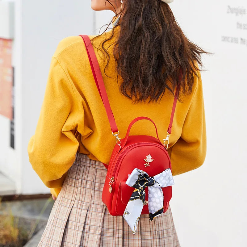 Mini Women Backpack With Scarf Casual Travel Backpack Girls Small School