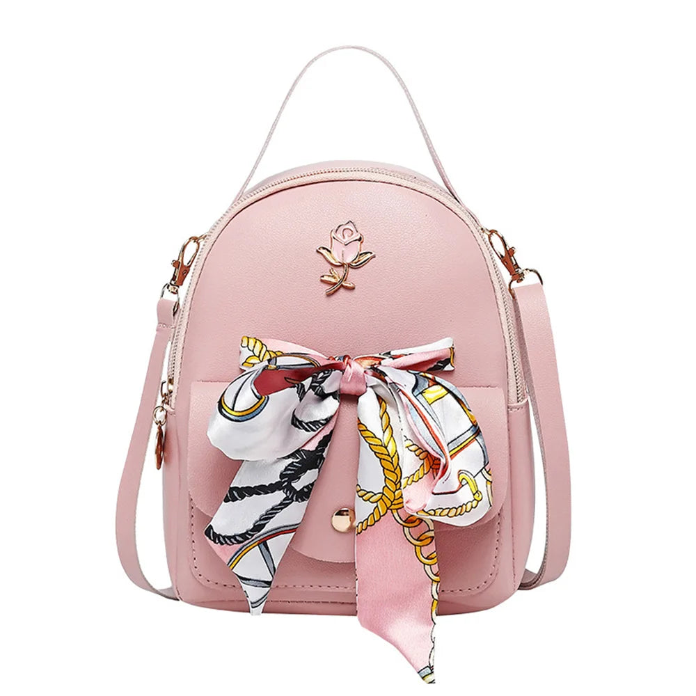 Mini Women Backpack With Scarf Casual Travel Backpack Girls Small School