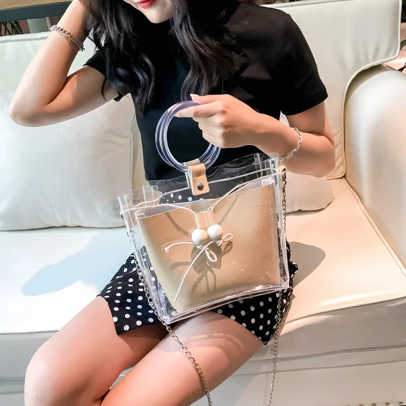 Clear Drawstring Women Mini Bag Transparent Jelly Shoulder Bag