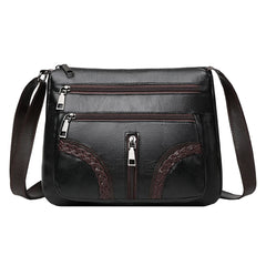 Mother Braided PU Leather Shoulder Messenger Bag Multi-Pocket Handbag