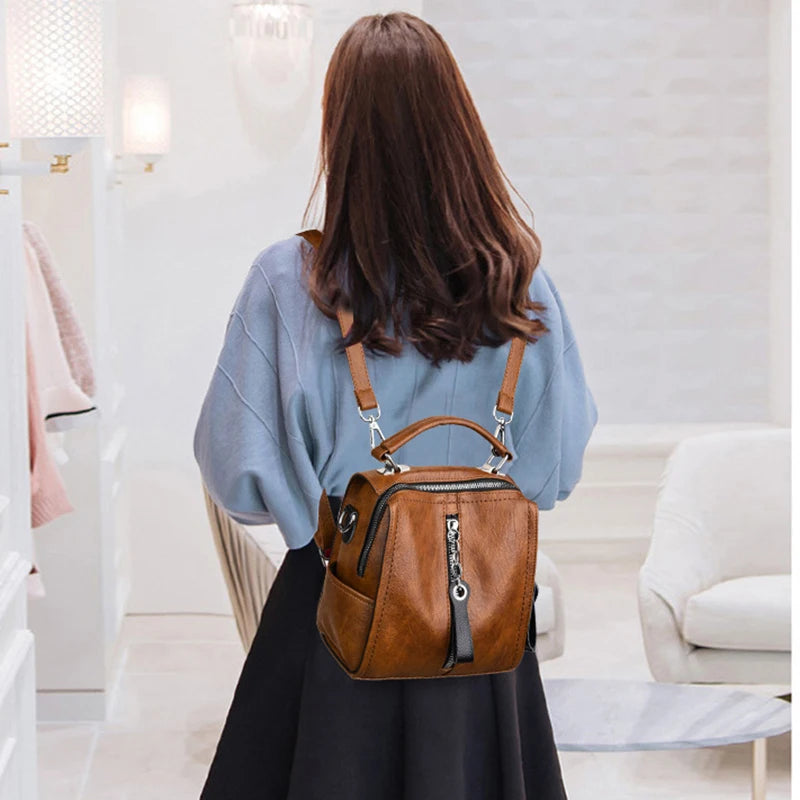 Multifunction Mini Backpack School Bags For Girls Women Leather Backpacks