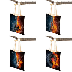 Music Note Tote Handbag Guitar Microphone Violin Reusable Canvas Shopping Bag