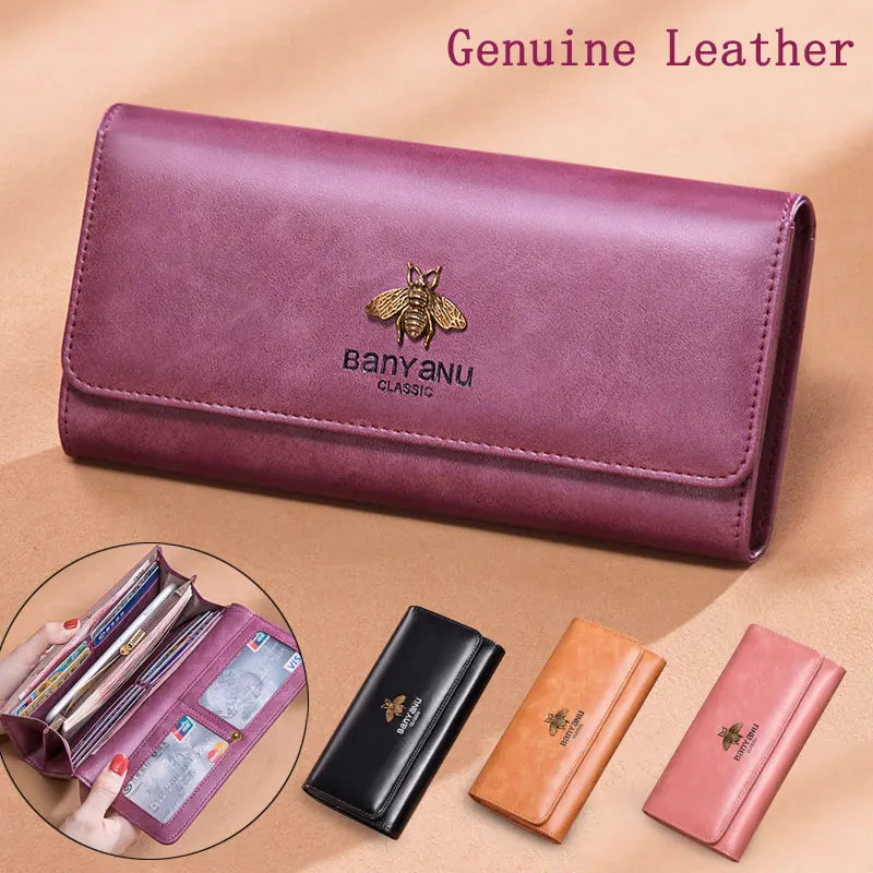 Vintage Cow Leather Clutch Phone Wallet for Women